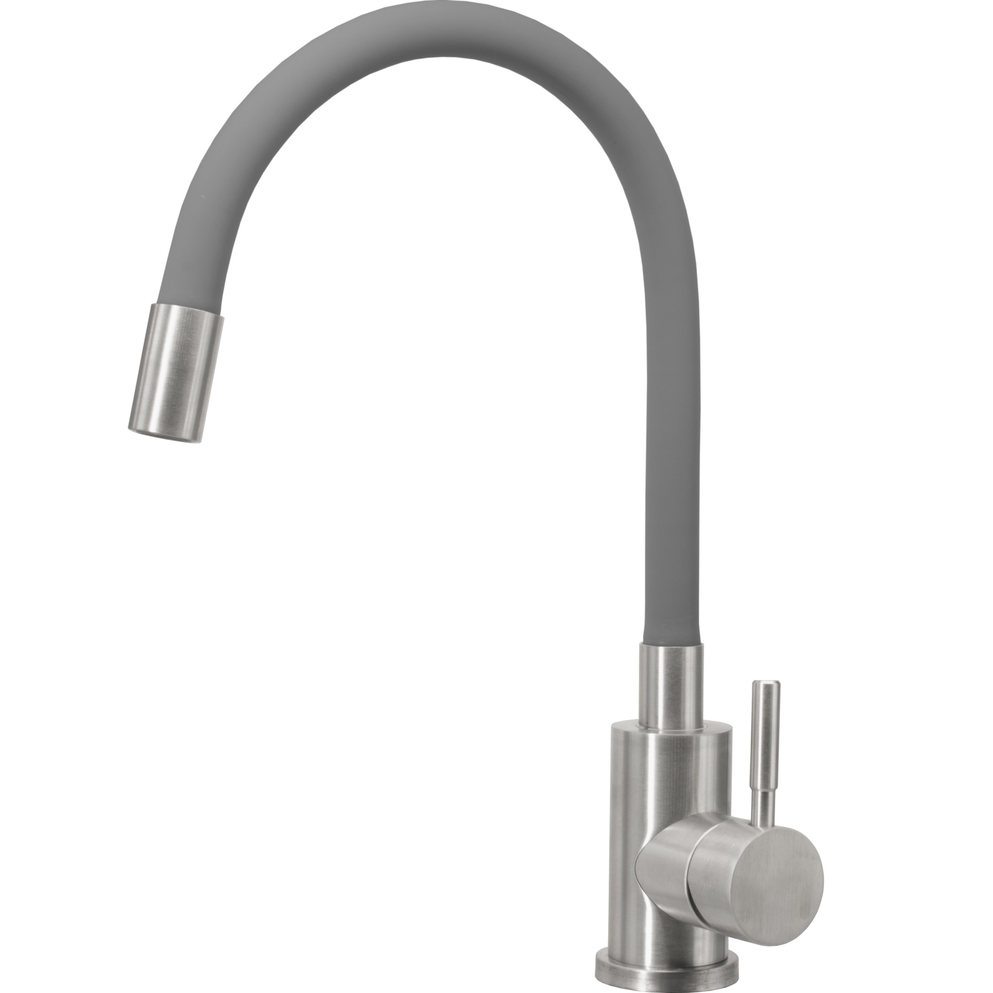 Baterie chiuveta bucatarie ZAFIT™ LUX-25, flexibila, otel inoxidabil, silicon premium, cartus ceramic, pipa inalta, monocomanda, racorduri incluse, Inox/Silicon gri