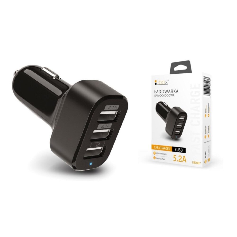 Incarcator auto universal LIBOX LB0087,3xUSB, QuickCharge, 5.2A (2x 2.1A + 1x 1A)