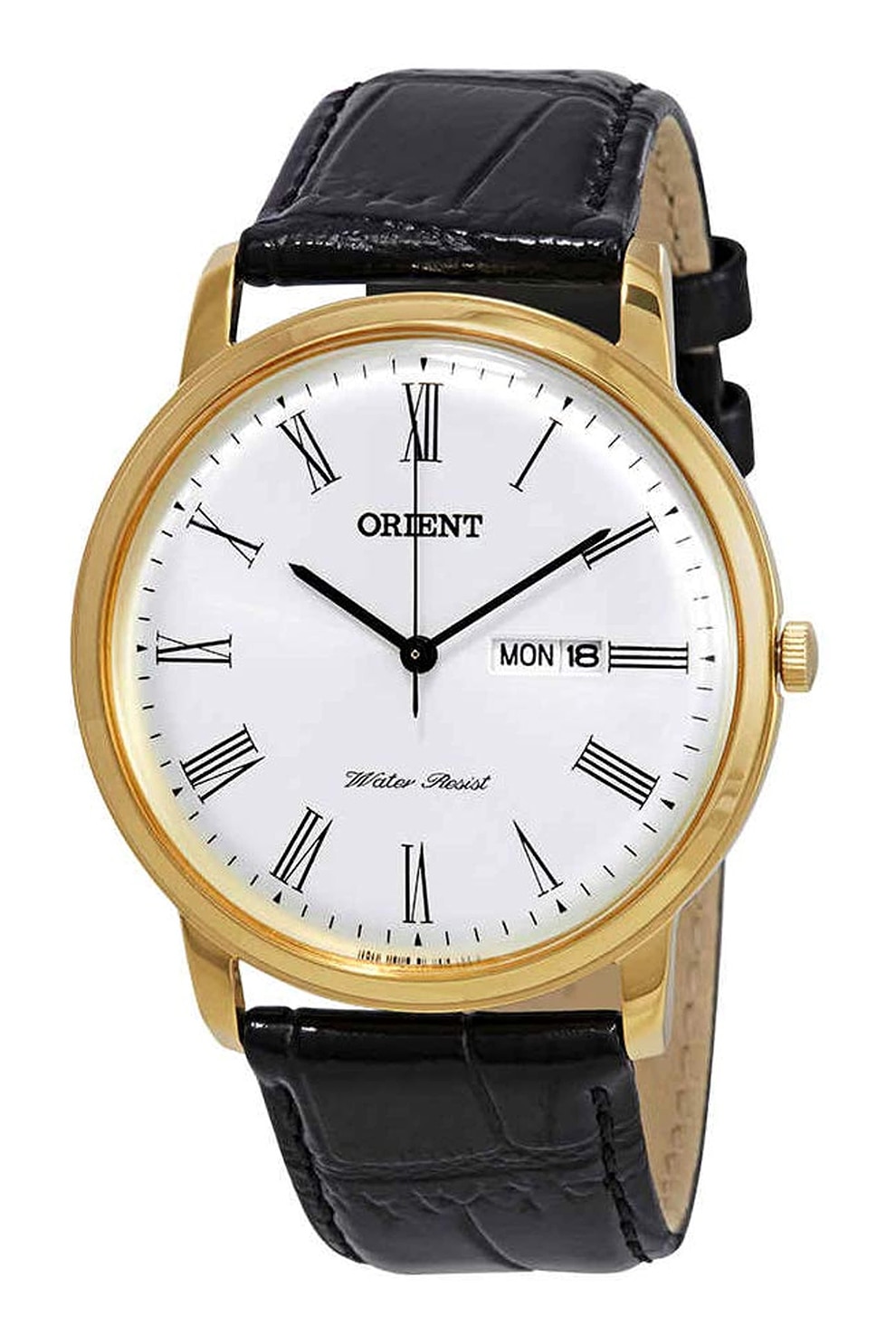 ORIENT, Ceas cu o curea de piele, Negru/Alb/Auriu