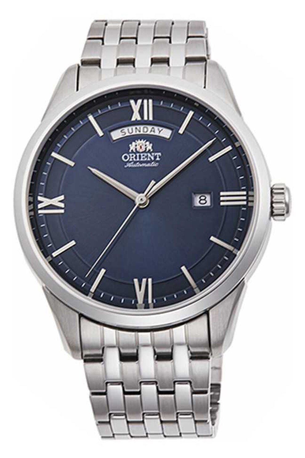 ORIENT, Ceas automatic cu bratara metalica, Argintiu/Bleumarin inchis