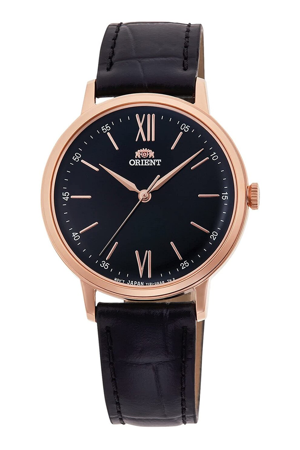 ORIENT, Ceas quartz de otel inoxidabil cu o curea de piele, Negru/Auriu