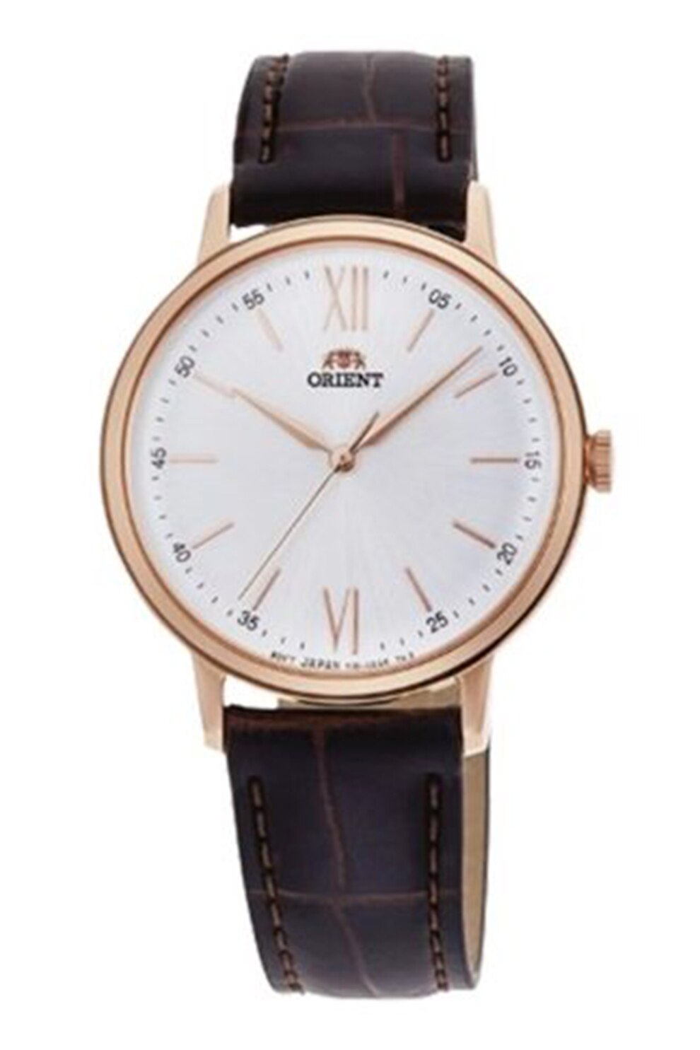 ORIENT, Ceas analog cu o curea de piele, Maro inchis/Auriu