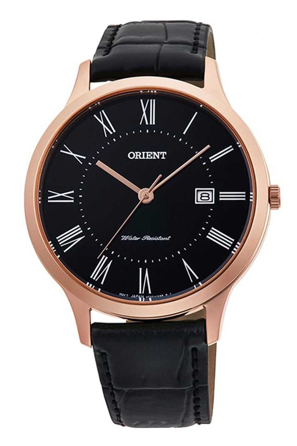 ORIENT, Ceas cu o curea de piele cu aspect de piele de crocodil, Negru
