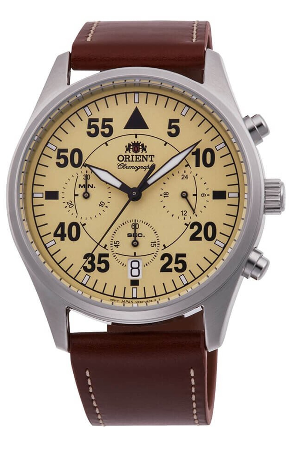 ORIENT, Ceas quartz din otel inoxidabil, Maro inchis