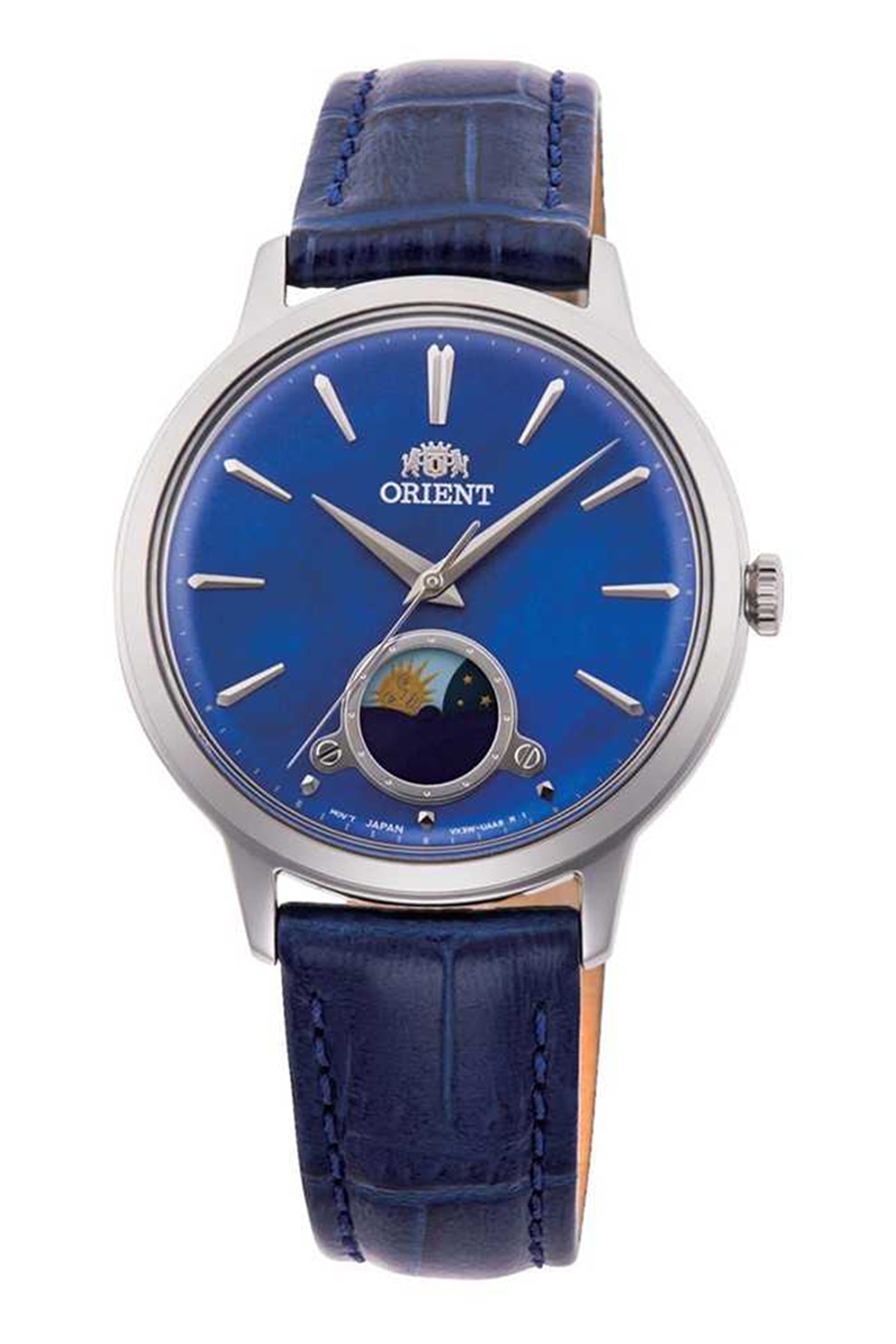 ORIENT, Ceas quartz cu o curea de piele, Bleumarin inchis