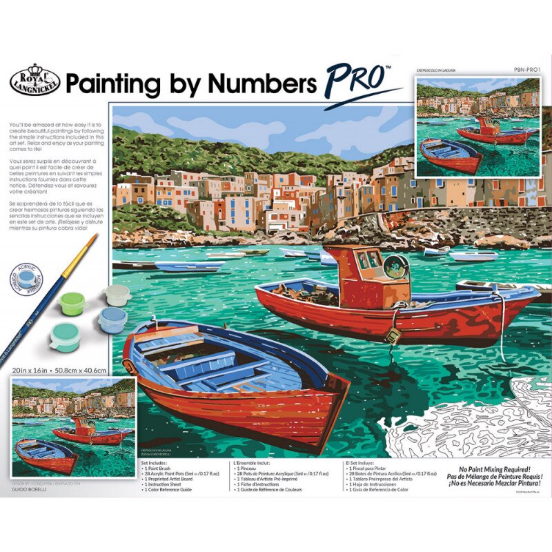 Set pictura pe numere, Royal Langnickel, Pro Kit 01 - Crepuscolo in Laguna, 40.6 x 50.8 cm
