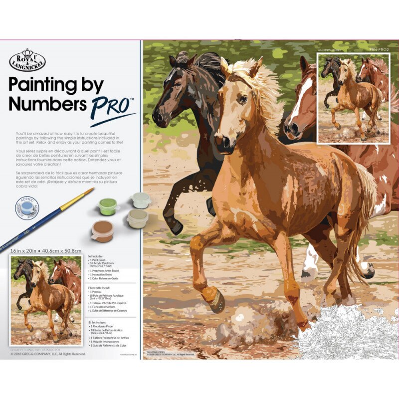 Set pictura pe numere, Royal Langnickel, Pro Kit 02 - Galloping Horse, 40.6 x 50.8 cm