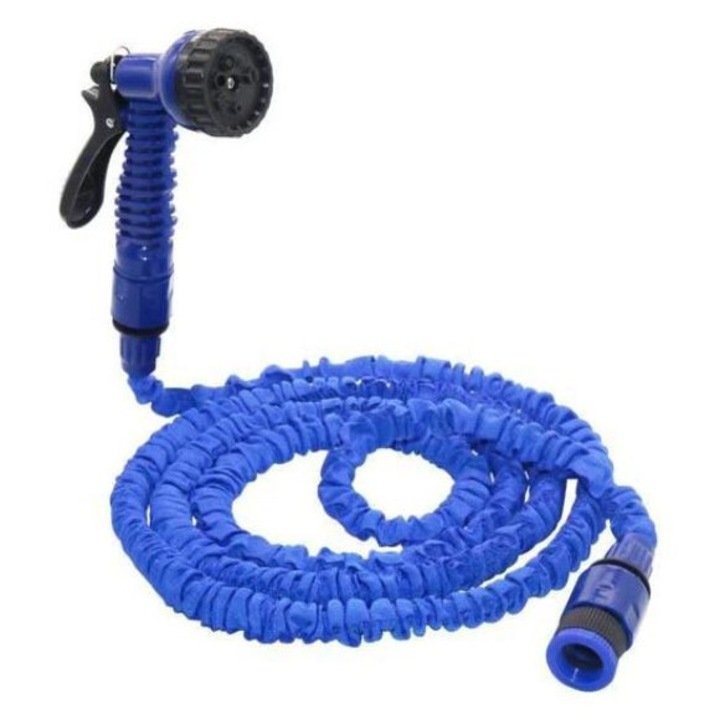 OEM hosszabbítható kerti tömlő, 60 m, öntözőpisztollyal, kék