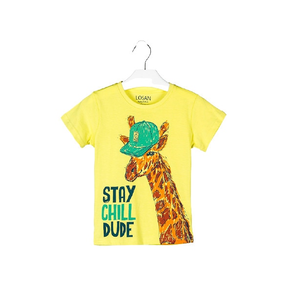 Tricou maneca scurta,Losan,Galben,Print Girafa,7 ani