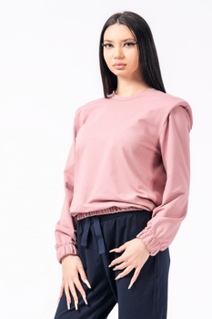 Bluza cu pernite la umeri Lazo, Roz prafuit Bluza cu pernite la umeri Lazo, Roz prafuit