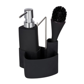 Set dispenser sapun lichid cu suport burete, Empire, negru, 250 ml Set dispenser sapun lichid cu suport burete, Empire, negru, 250 ml