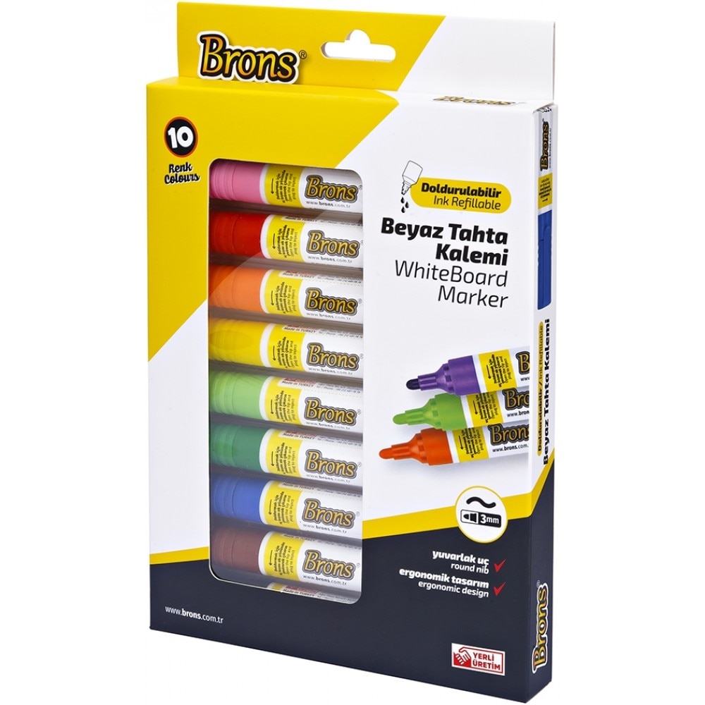 Set 10 Markere colorate Whiteboard, BRONS, BR-9511