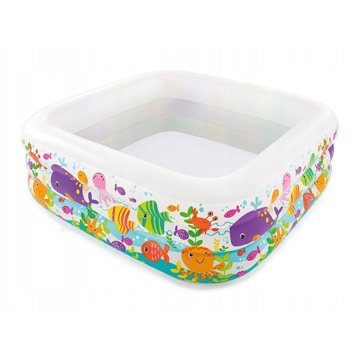 Piscina Gonflabila pentru copii, Intex , Imprimeu Acvariu, 159x159x50 cm, Capacitate 340 litri
