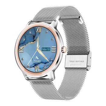 Ceas inteligent Smartwatch pentru femei R18, Full Color OLED display, Ultra Subtire, Notificari Apeluri/SMS/Whatsapp/Facebook, Monitorizare inima, Interfete multiple, Moduri Sport, argintiu metal Ceas inteligent Smartwatch pentru femei R18, Full Color OLED display, Ultra Subtire, Notificari Apeluri/SMS/Whatsapp/Facebook, Monitorizare inima, Interfete multiple, Moduri Sport, argintiu metal