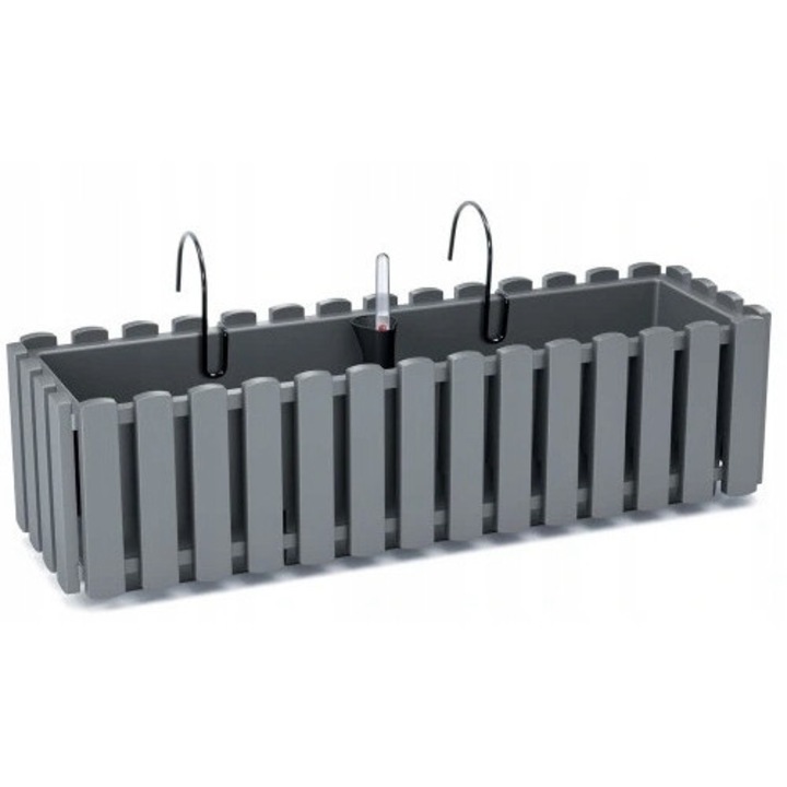 Jardiniera decorativa, suport metalic, sistem irigare, gri, 58x18x16.2 cm, Boardee Fencycase W