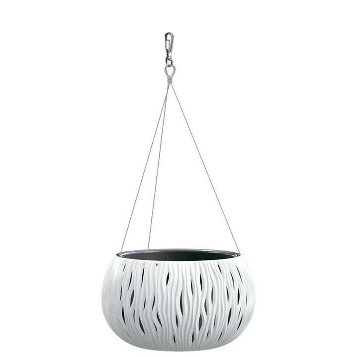 Ghiveci decorativ cu lant, rotund, alb, 29x19.5 cm, Sandy Bowl