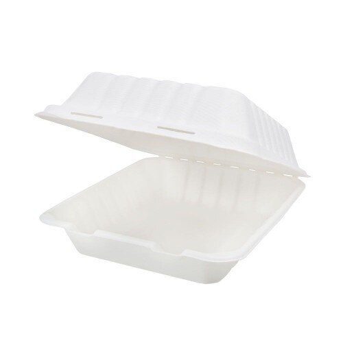 Caserole biodegradabile, capac rabatabil, trestie de zahar, 22x18.5x7 cm, set 50 buc