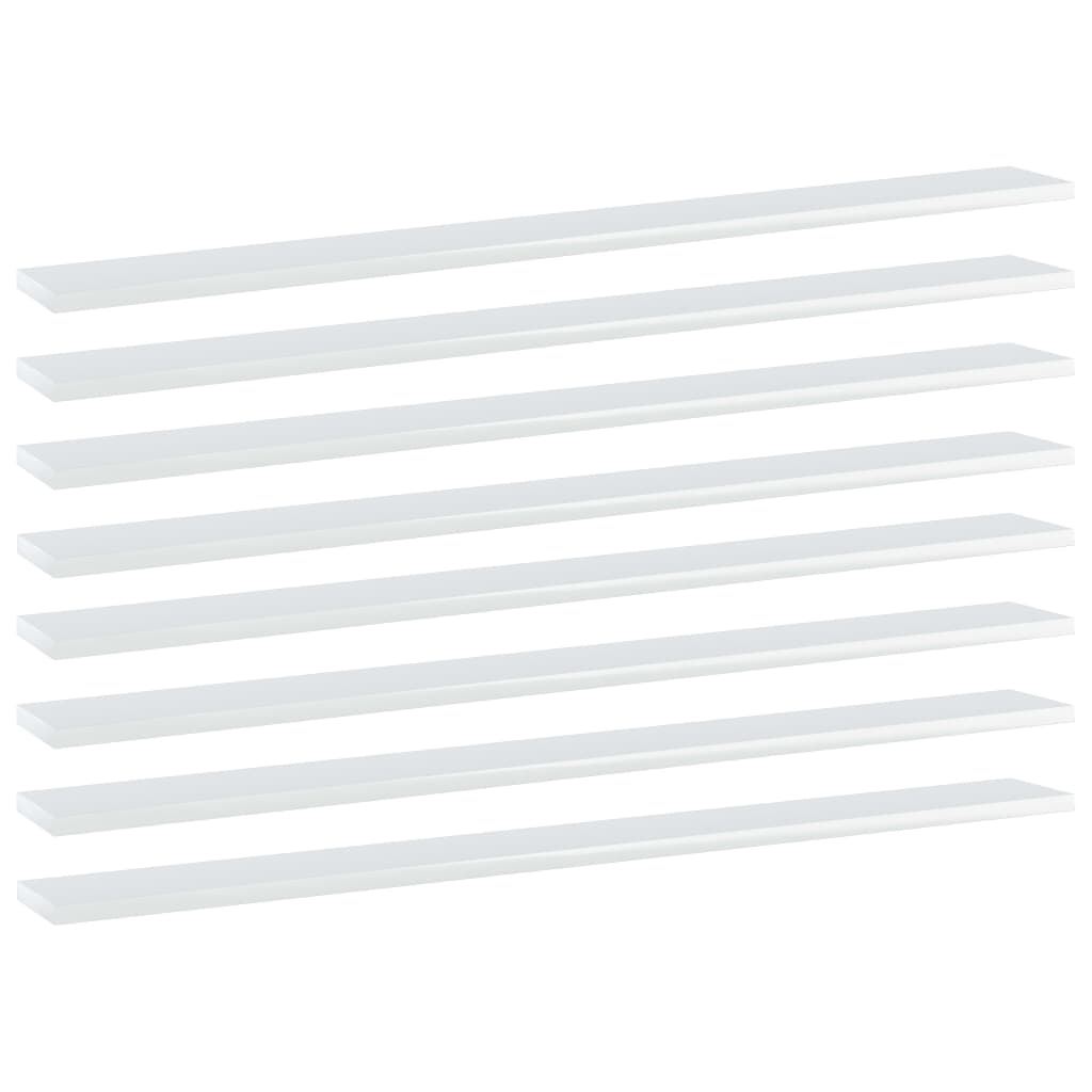 Set de 8 placi de biblioteca, vidaXL, PAL extralucios, 100 x 10 x 1.5 cm, Alb