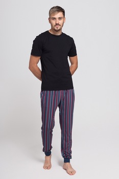 Sofiaman, Pantaloni de pijama din amestec de modal cu model in dungi Urban Story, Bleumarin/Rosu/Alb Sofiaman, Pantaloni de pijama din amestec de modal cu model in dungi Urban Story, Bleumarin/Rosu/Alb