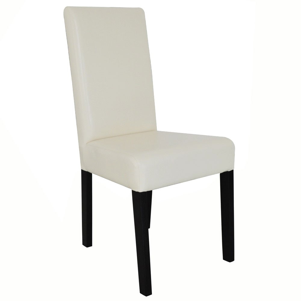 Scaun living, iMK®, fix, fara brate, cadru lemn negru, tapiterie imitatie de piele crem, 46 x 50 x 98 cm