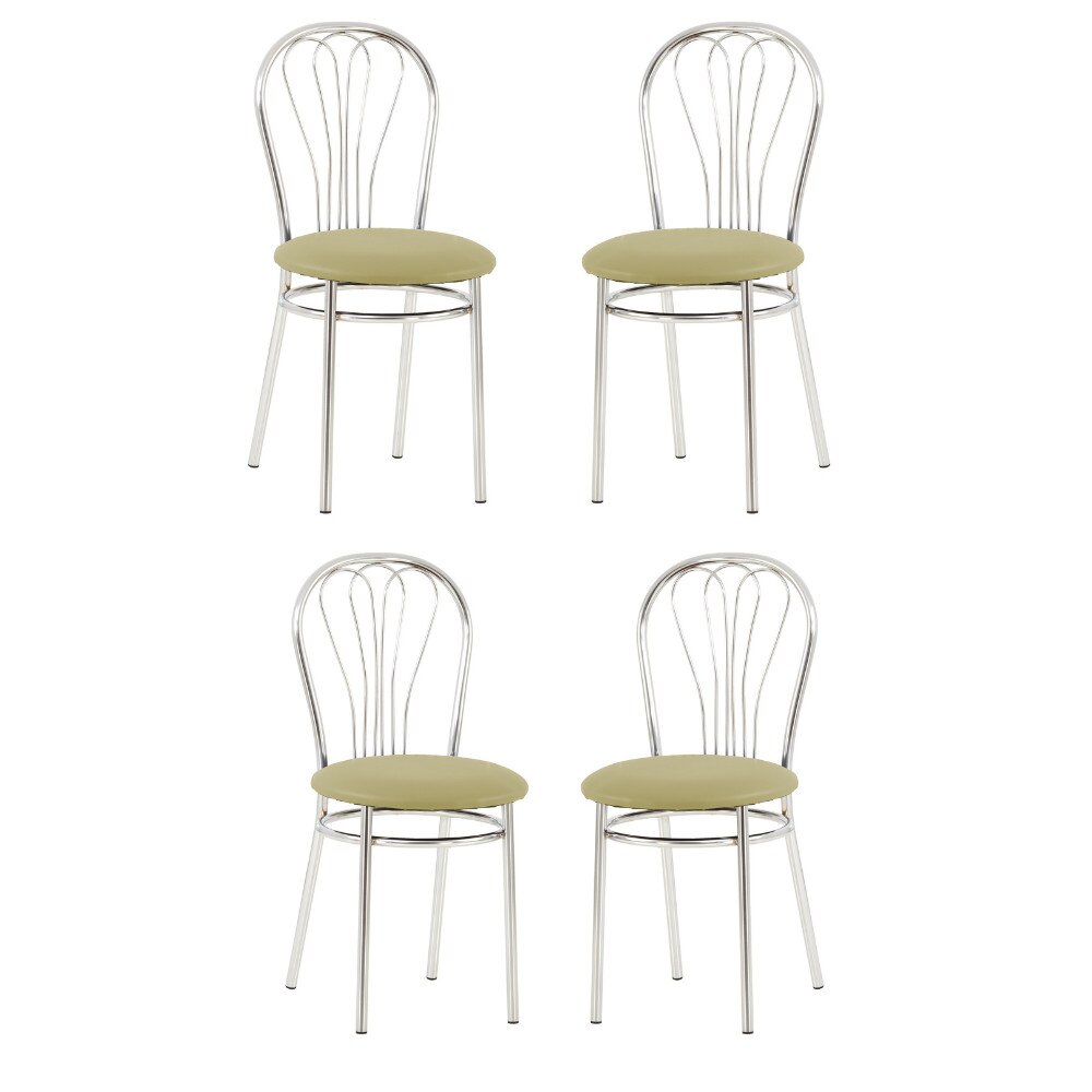 Set 4 scaune dining Venus Chrome, cadru cromat, piele ecologica, verde olive