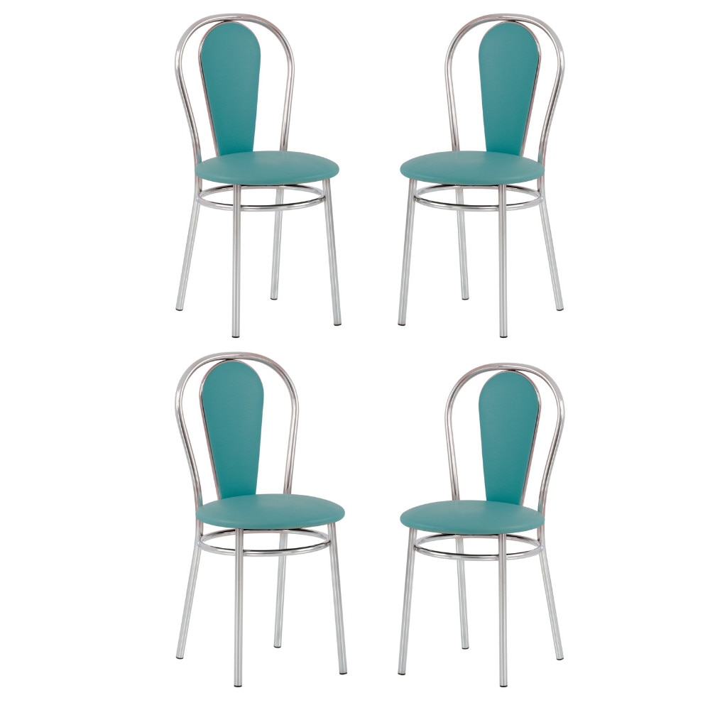 Set 4 scaune dining Florino, cadru cromat, piele ecologica, turcoaz