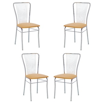 Set 4 scaune dining Neron, cadru cromat, piele ecologica, ocru