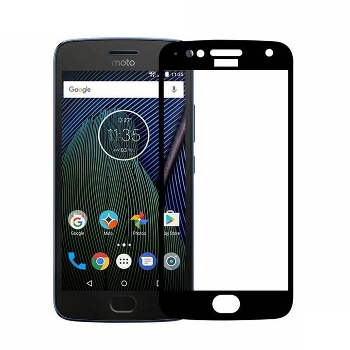 Motorola Moto G5 kompatibilis üvegvédő fólia, 3D fekete, TELJES KÉPERNYŐ, Edzett üveg, Anti-Shock, Viceversa