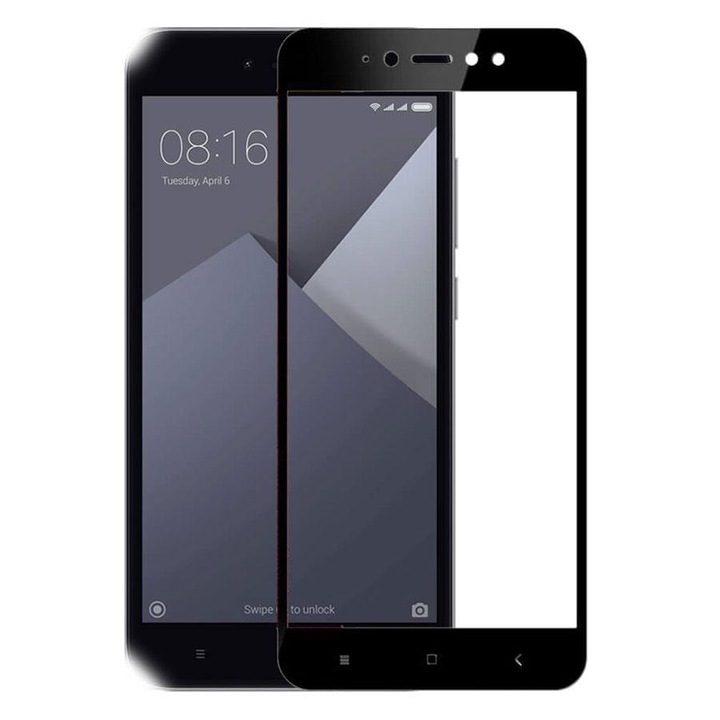 Xiaomi Redmi Note 5A-val kompatibilis üvegvédő fólia, 3D fekete, TELJES KÉPERNYŐ, Edzett üveg, Anti-Shock, Viceversa