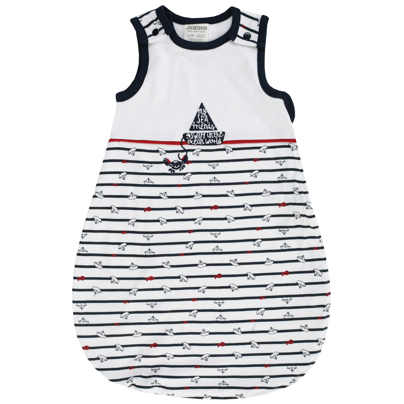 Sac de dormit fara maneci, TOG 0.5, bumbac organic 100%, baieti, Alb/Bleumarin, Ocean Child, marime 68