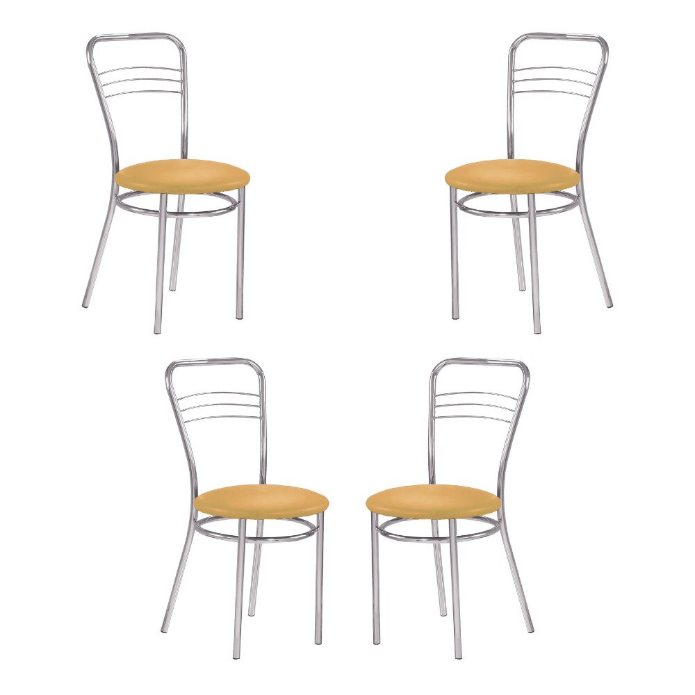 Set 4 scaune dining Argento, cadru cromat, piele ecologica, ocru