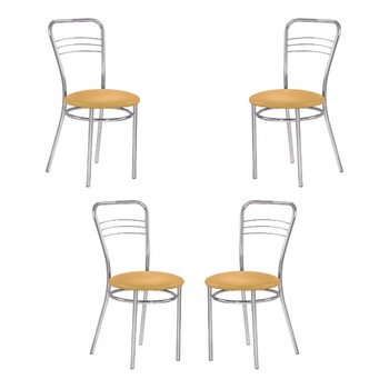 Set 4 scaune dining Argento, cadru cromat, piele ecologica, ocru Set 4 scaune dining Argento, cadru cromat, piele ecologica, ocru