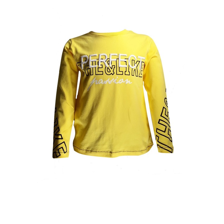 Bluza baieti, galben, bumbac, imprimeu text, 110 cm, 5 ani