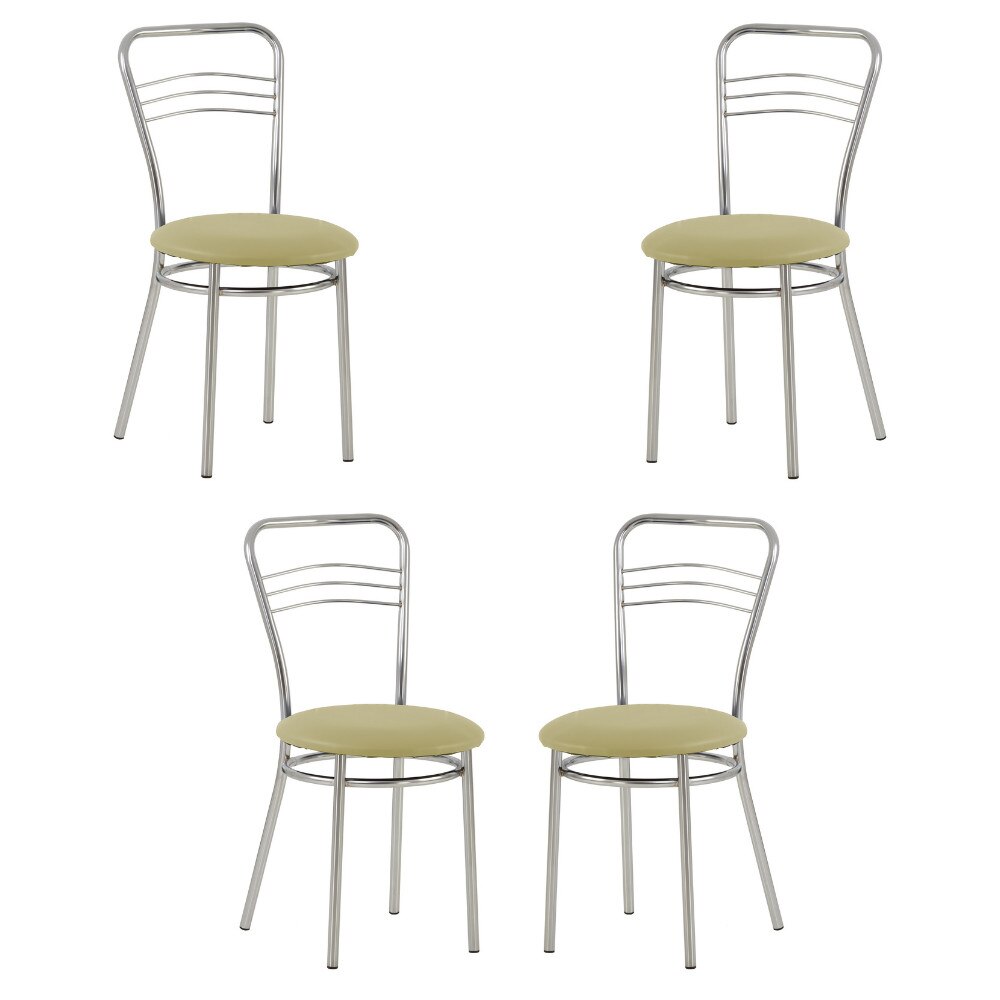 Set 4 scaune dining Argento, cadru cromat, piele ecologica, verde olive