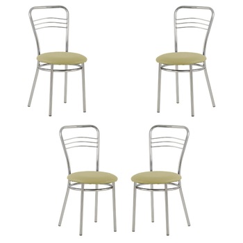 Set 4 scaune dining Argento, cadru cromat, piele ecologica, verde olive Set 4 scaune dining Argento, cadru cromat, piele ecologica, verde olive