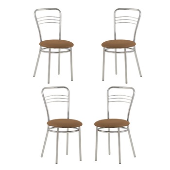 Set 4 scaune dining Argento, cadru cromat, piele ecologica, maro