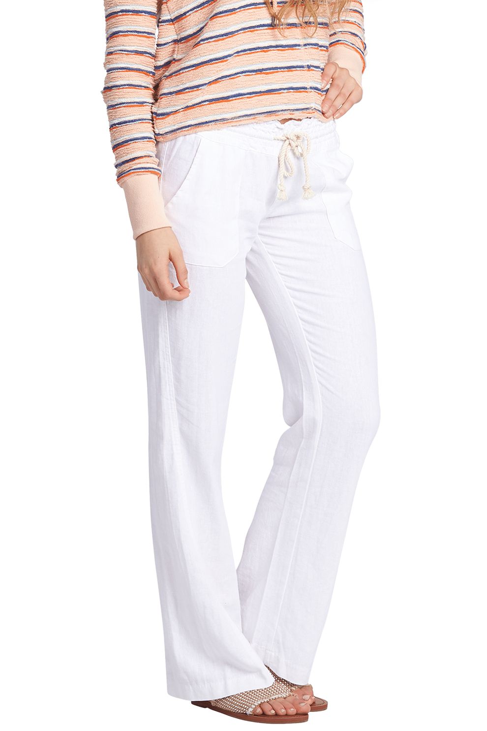 ROXY, Pantaloni din amestec de in cu croiala ampla Oceanside, Alb