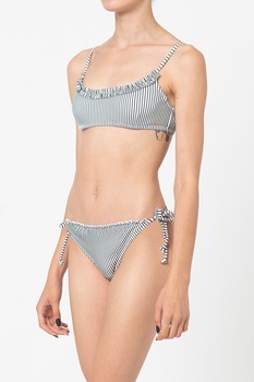 ROXY, Costum de baie cu dungi si decolteu cu volane, Alb/Negru ROXY, Costum de baie cu dungi si decolteu cu volane, Alb/Negru