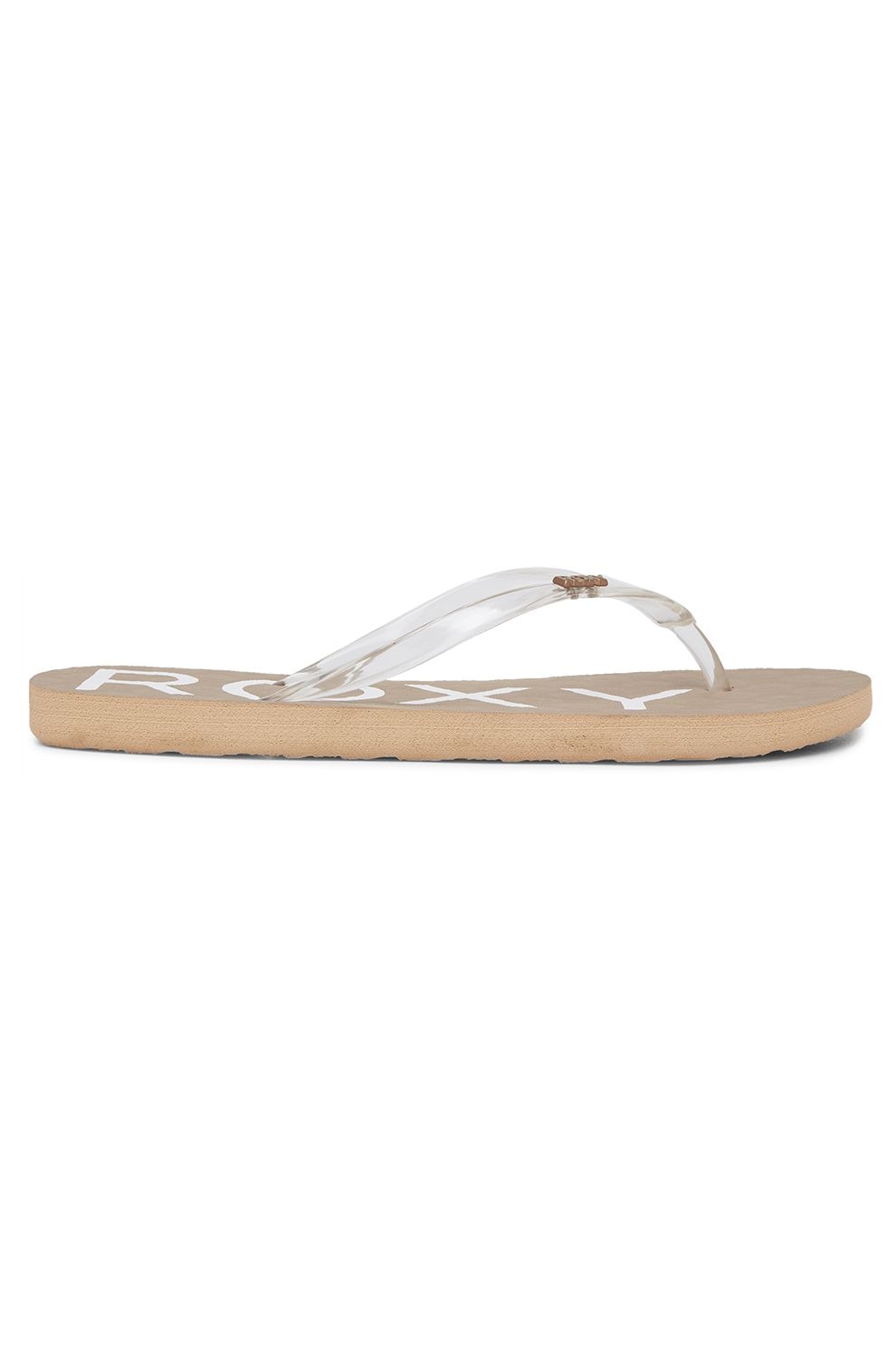 ROXY, Papuci flip-flop din material moale cu barete transparente Viva, Maro camel/Alb, 8