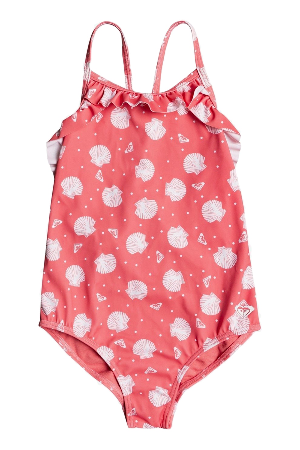 ROXY, Costum de baie intreg cu volane Everglow, Corai/Alb, 99-106 CM