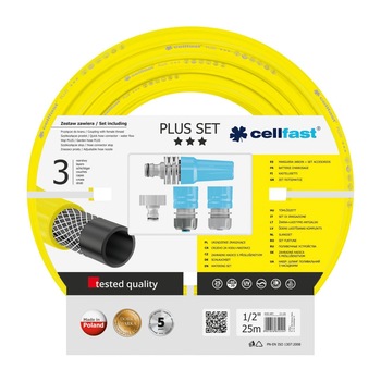Set furtun pentru gradina cu 3 straturi Cellfast Plus, 1/2 Set furtun pentru gradina cu 3 straturi Cellfast Plus, 1/2