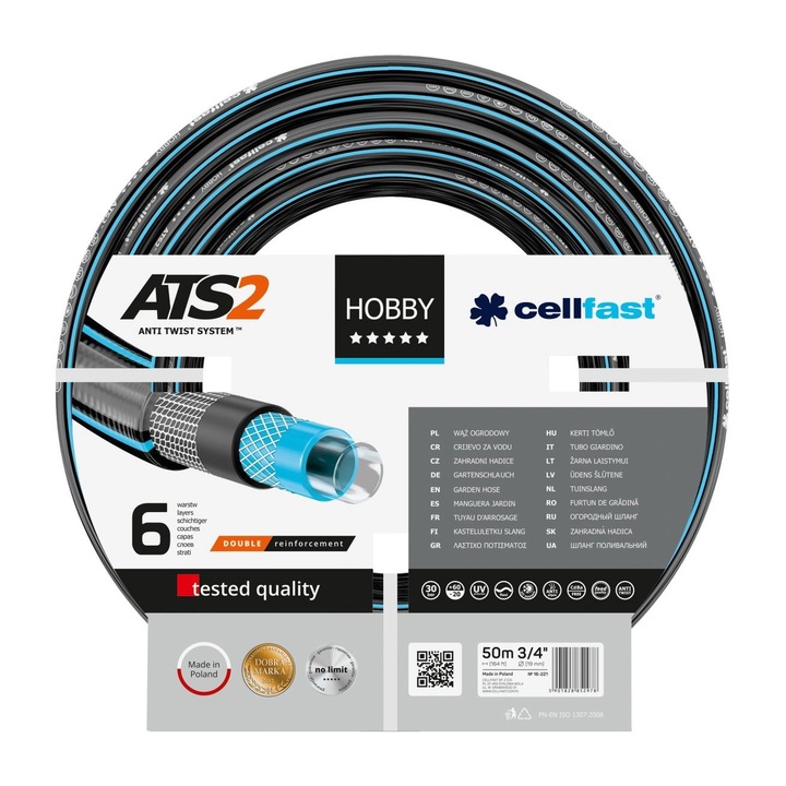 Furtun pentru gradina cu 6 straturi Cellfast HOBBY, 3/4", armat, 50 m lungime, protectie UV, antirasucire