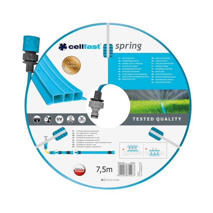 Furtun pentru irigare Cellfast Spring, 1/2", 7.5 m lungime, trei tuburi, duze pentru irigare