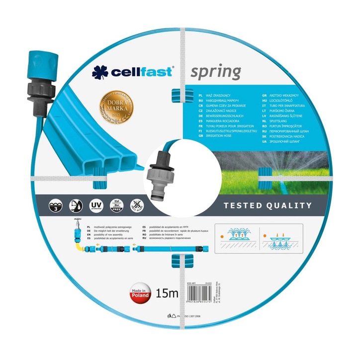 Furtun pentru irigare Cellfast Spring, 1/2", 15 m lungime, trei tuburi, duze pentru irigare