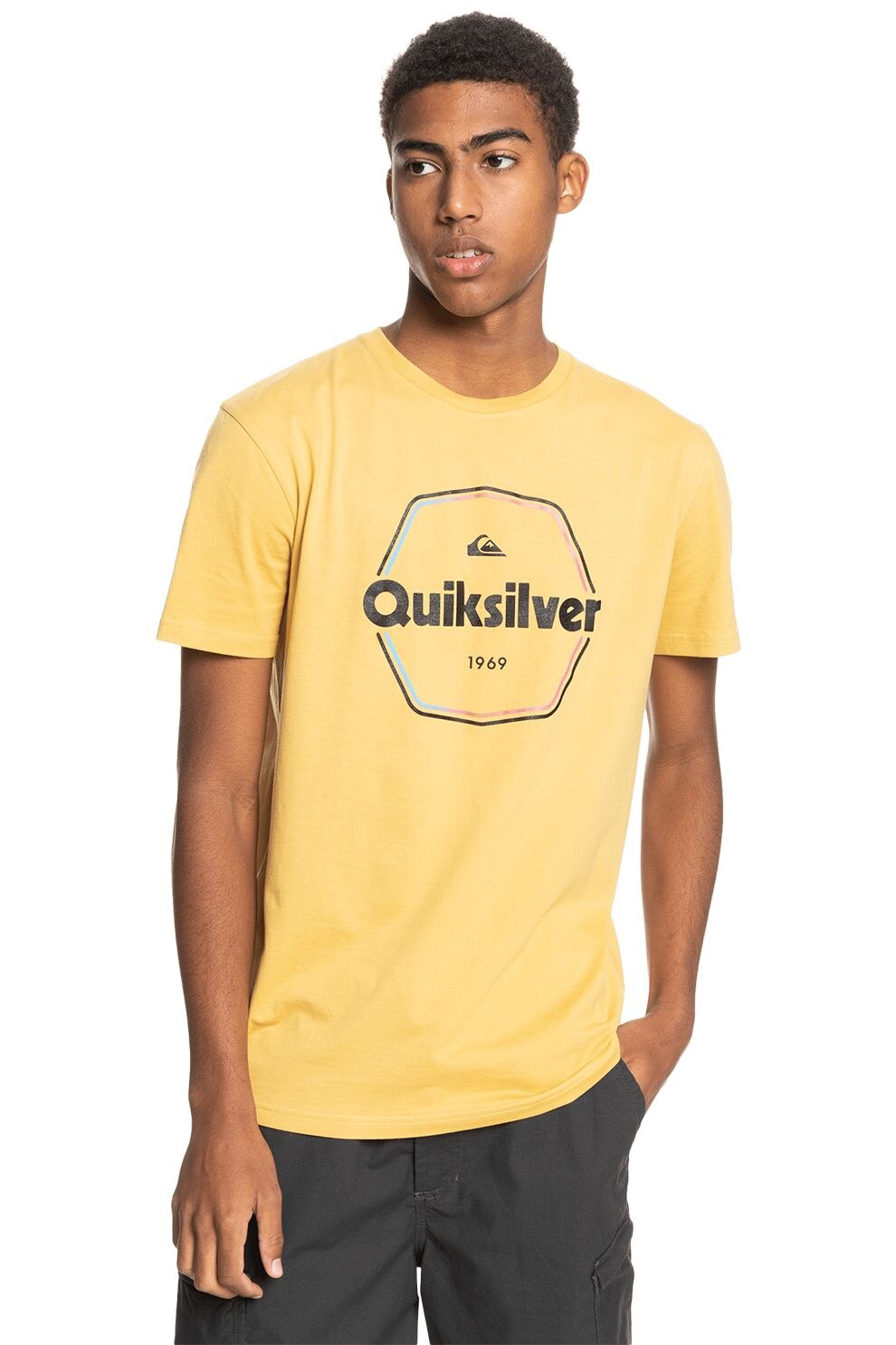 QUIKSILVER, Tricou cu imprimeu logo Hard Wired, Galben sofran