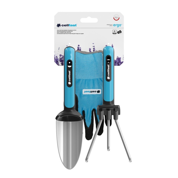 2 db szerszám és kesztyű készlet az ERGO Cellfast kerthez, keskeny lapát, kultivátor