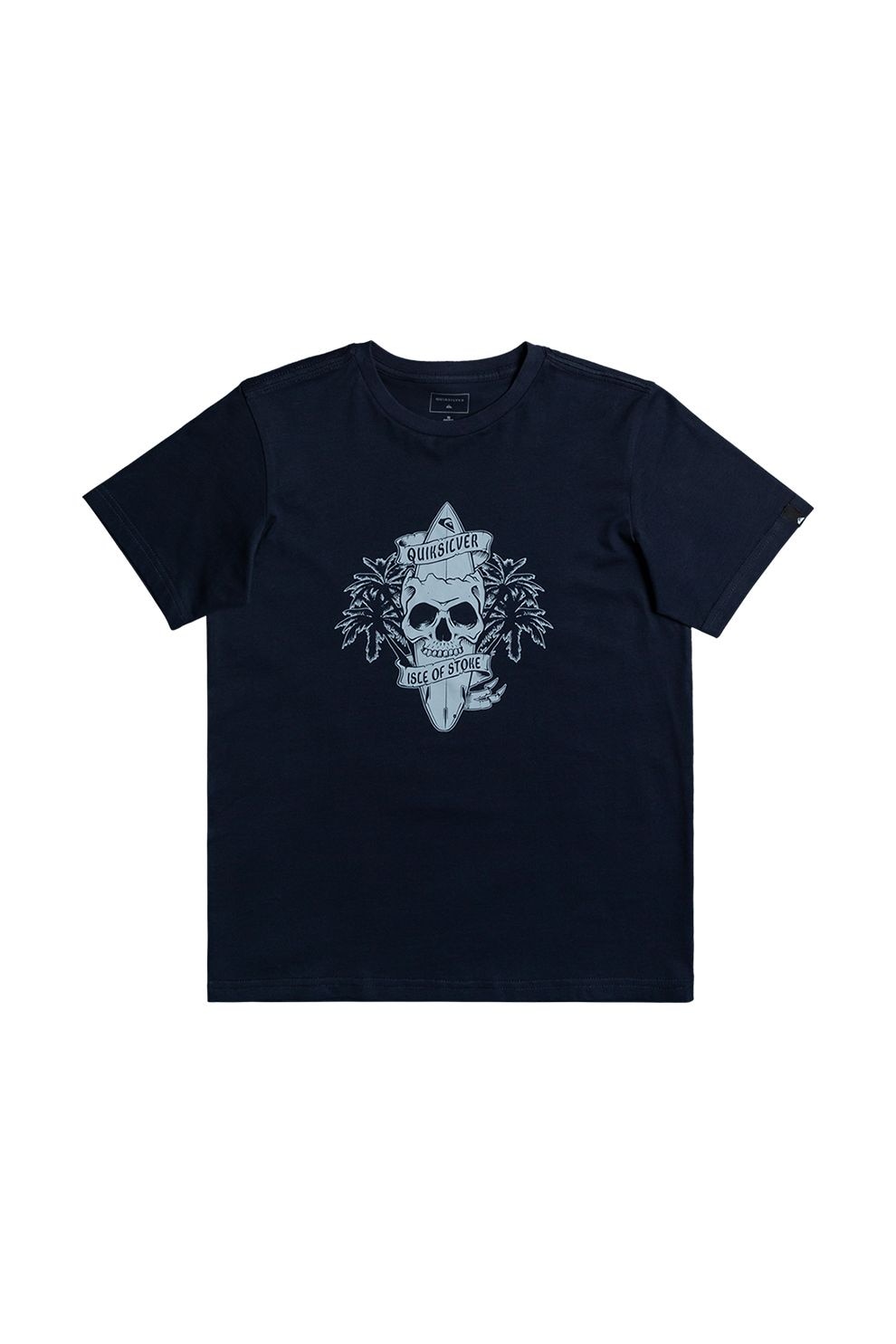 QUIKSILVER, Tricou cu decolteu la baza gatului, imprimeu logo si grafic, Bleumarin inchis/Bleu