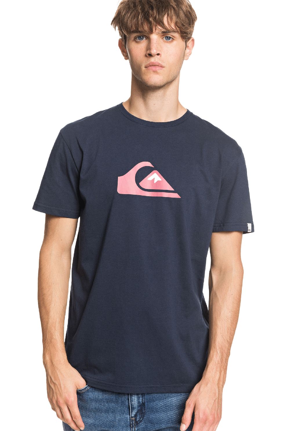 QUIKSILVER, Tricou cu decolteu la baza gatului si logo Comp, Bleumarin inchis, S