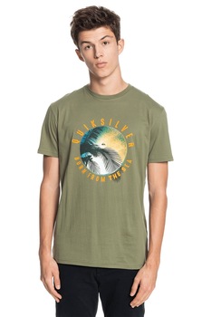 QUIKSILVER, Tricou cu imprimeu logo si grafic, Verde militar