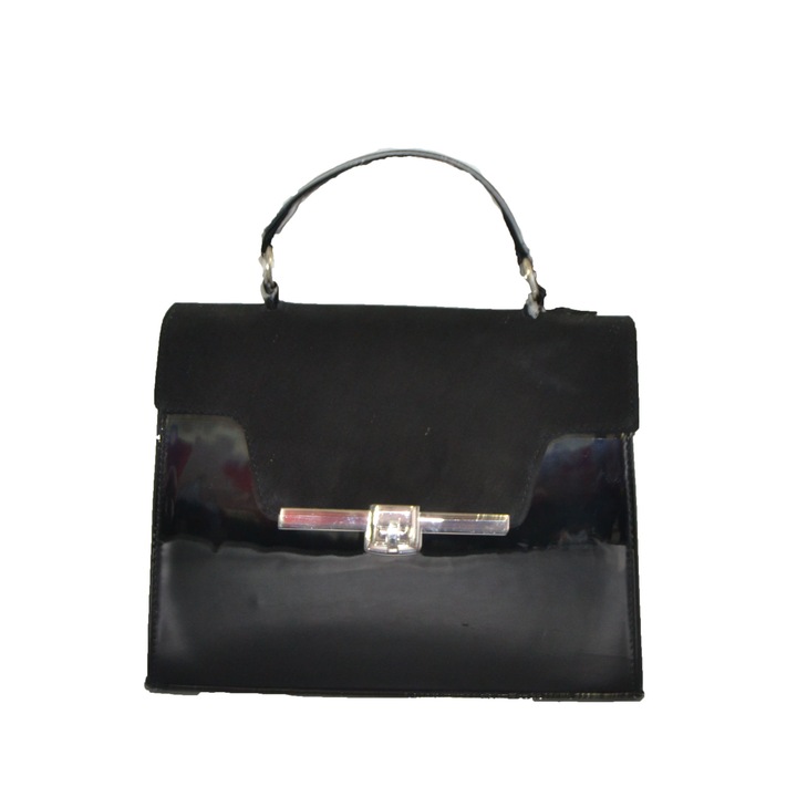 Geanta dama, Zea, casual, din piele naturala, negru, 26x12x21 cm